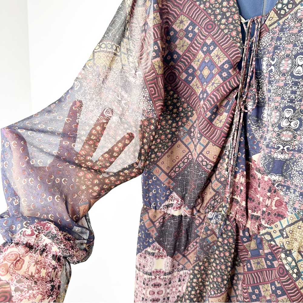 BCBGeneration Sheer Patchwork Peasant BoHo Dress Size Medium - Picture 6 of 10